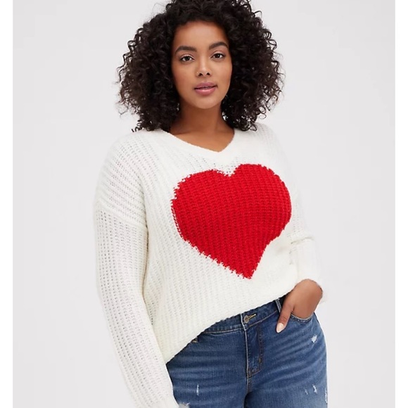 torrid | Sweaters | Bnwt Torrid White And Red Heart Sweater Size 2x |  Poshmark